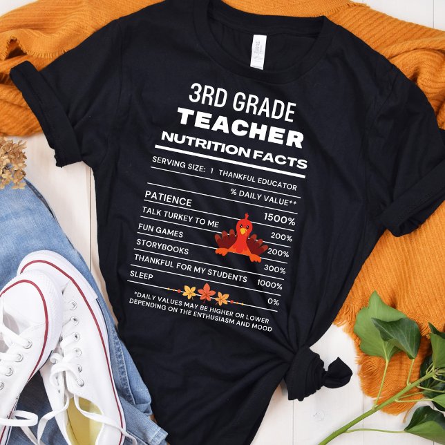 3rd Grade Teacher Thanksgiving Nutrition  Facts   T-Shirt (Creator Uploaded)