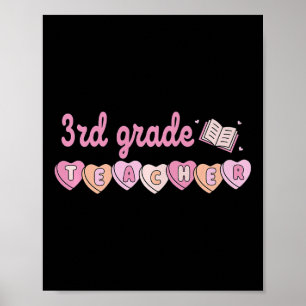 3rd Grade Teacher Valentines Day Retro School Litt Poster