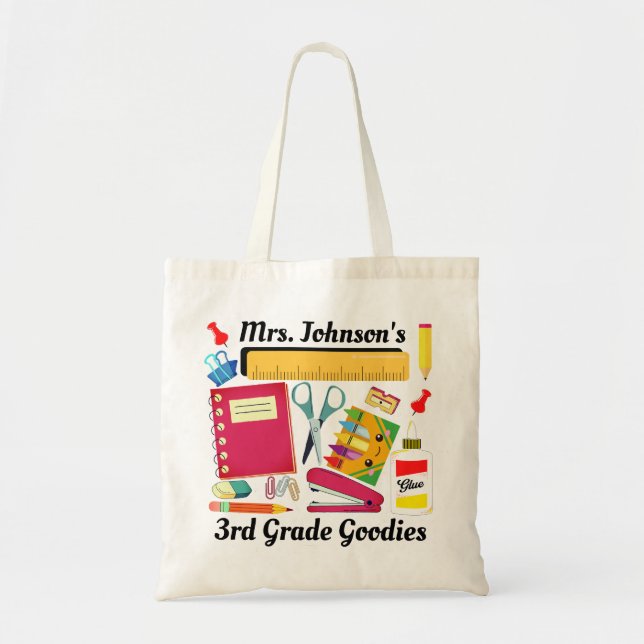 3rd Grade Teacher's School Supplies Tote Bag (Front)