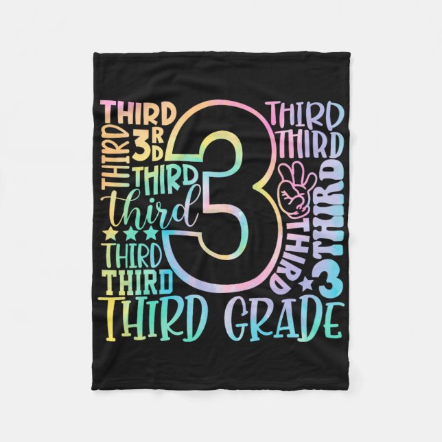 3rd Grade Typography Team Tie Dye Ck To School Tea Fleece Blanket (Front)