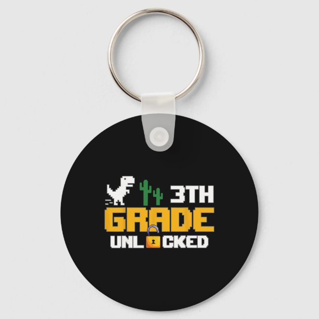 3rd Grade Unlocked Dinosaur Funny Video Game Ck To Key Ring (Front)
