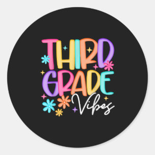 3rd Grade Vibes Back To School Kids Teacher Preppy Classic Round Sticker