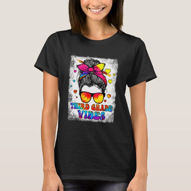 3rd Grade Vibes Messy Bun Back To School Kids Girl T-Shirt (Front)