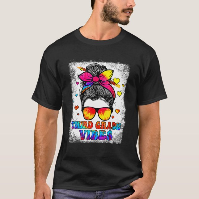 3rd Grade Vibes Messy Bun Back To School Kids Girl T-Shirt (Front)