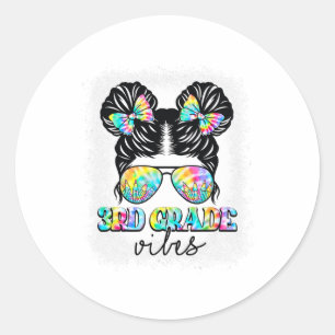 3rd Grade Vibes Messy Hair Bun Girl Ck To School F Classic Round Sticker