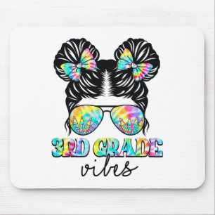 3rd Grade Vibes Messy Hair Bun Girl Ck To School F Mouse Mat