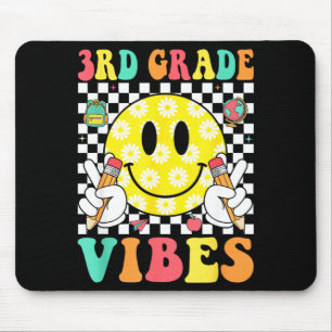 3rd grade vibes retro smile face teacher kids back mouse mat