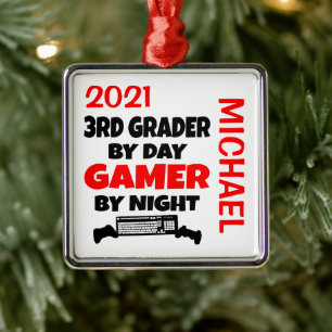 3rd Grader Loves Playing Video Games CUSTOM Metal Tree Decoration