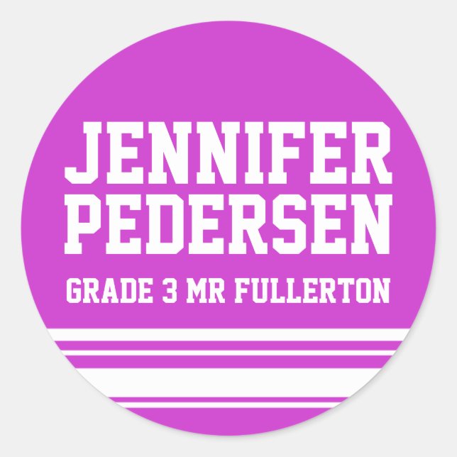 3rd Grader school education name id sticker purple (Front)