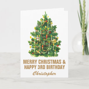 3rd Happy Birthday and Merry Christmas Tree Card