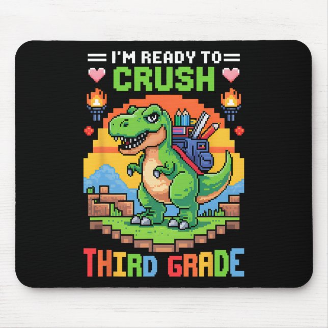 3rd I'm Ready To Crush Third Grade Dinosaur Gamer  Mouse Mat (Front)