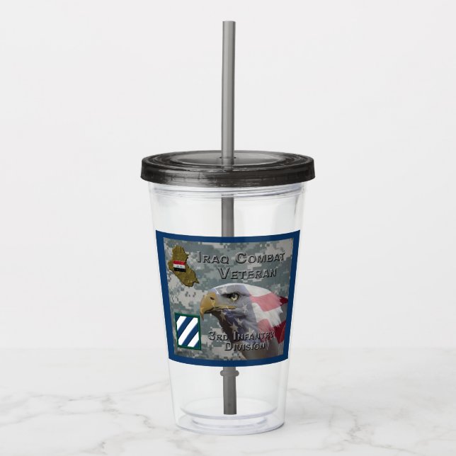 3rd Infantry Div Iraq Combat Veteran Acrylic Tumbler (Front)