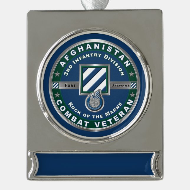 3rd Infantry Division Afghanistan Veteran Silver Plated Banner Ornament (Front)