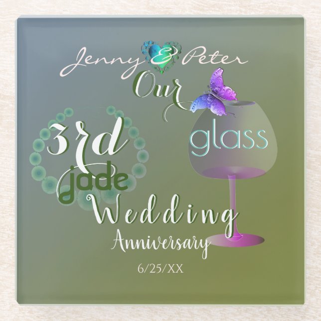 3rd Jade Glass Wedding Anniversary Coaster (Front)