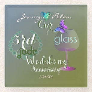3rd Jade Glass Wedding Anniversary Glass Coaster