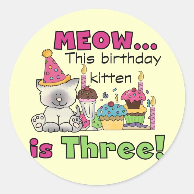 3rd Kitten Birthday T-shirts and Gifts Classic Round Sticker (Front)