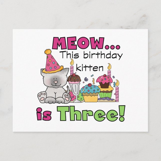 3rd Kitten Birthday T-shirts and Gifts Postcard (Front)