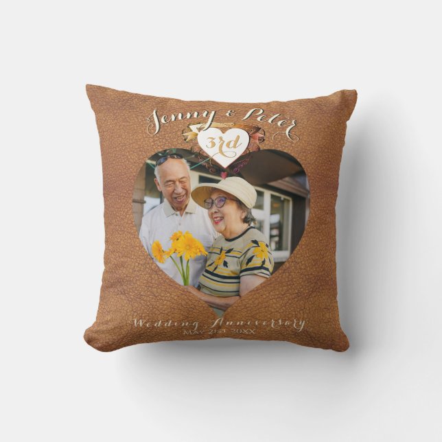 3rd Leather(Image) Wedding Anniversary Photo Cushion (Front)