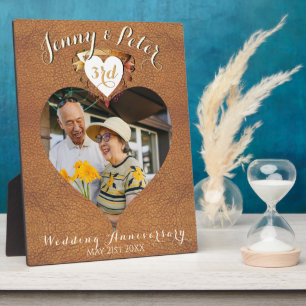 3rd Leather Image Wedding Anniversary Photo Heart Plaque