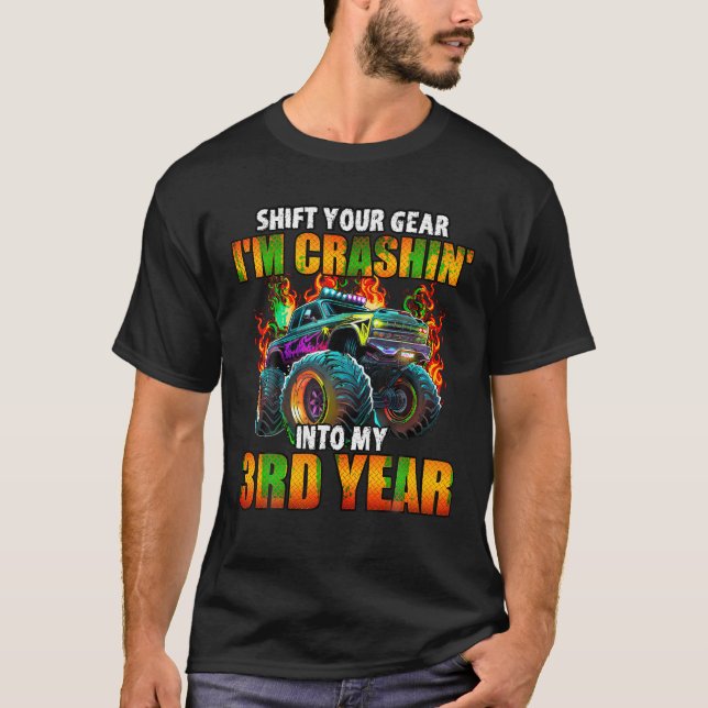 3rd Monster Truck Birthday Party Birthday Boy Todd T-Shirt (Front)