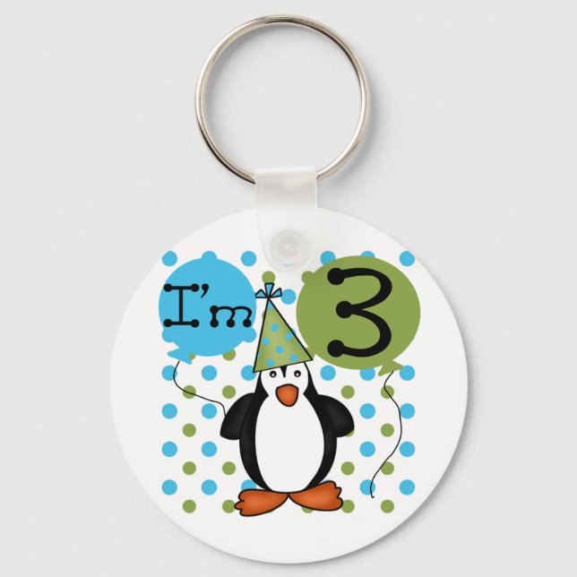 3rd Penguin Birthday Tshirts and Gifts Key Ring (Front)