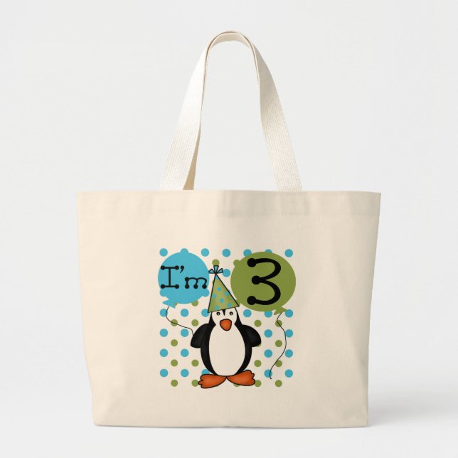 3rd Penguin Birthday Tshirts and Gifts Large Tote Bag (Front)