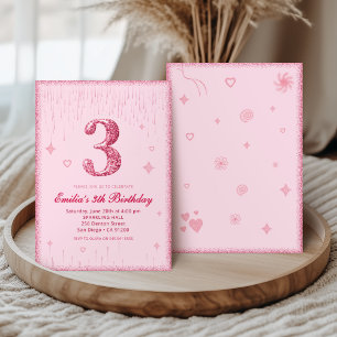 3rd Pink Glitter Birthday Sparkle Glitter Invitation