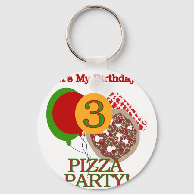 3rd Pizza Party Birthday Tshirts and Gifts Key Ring (Front)