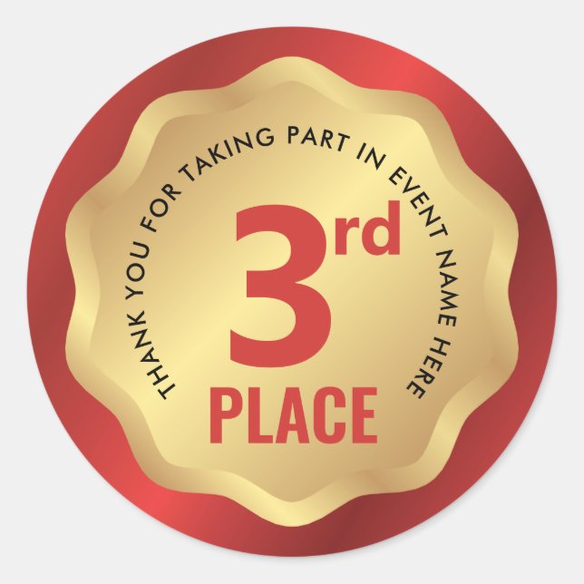 3rd Place Event Medal Competition Sticker Red Gold (Front)
