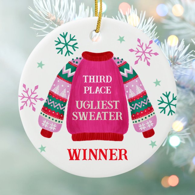 3rd Place Ugly Sweater Contest Prize Winner  Ceramic Tree Decoration (3rd Place Ugly Sweater Contest Prize Winner Ceramic Ornament)