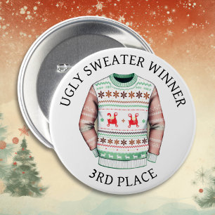 3RD Place Ugly Sweater Winner   Funny Christmas  7.5 Cm Round Badge