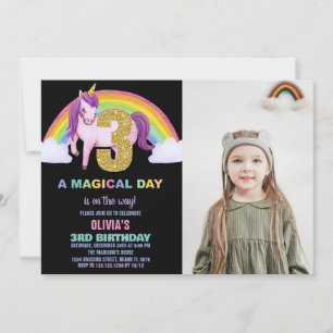 3rd Rainbow Unicorn Birthday Invitations photo