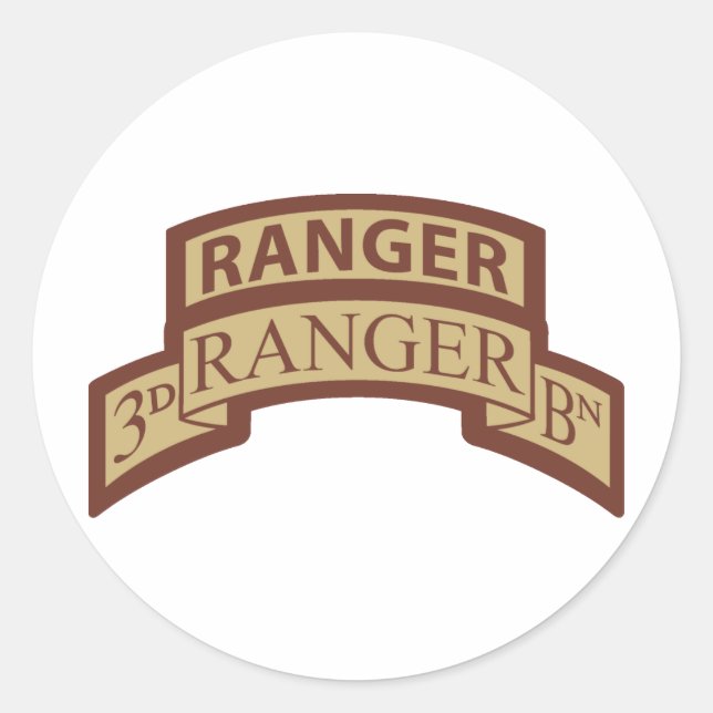 3rd Ranger Bn, Ranger Tab, Desert Classic Round Sticker (Front)