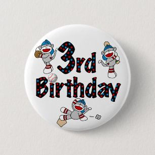 3rd Sock Monkey Baseball Birthday 6 Cm Round Badge