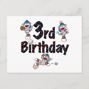 3rd Sock Monkey Baseball Birthday Postcard