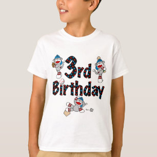3rd Sock Monkey Baseball Birthday T-Shirt