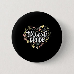 3rd Third Grade Floral Heart Back To School Teache 6 Cm Round Badge