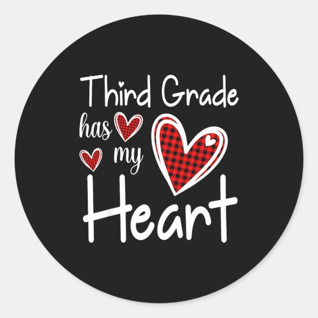 3rd Third Grade Has My Heart Buffalo Print Teacher Classic Round Sticker (Front)