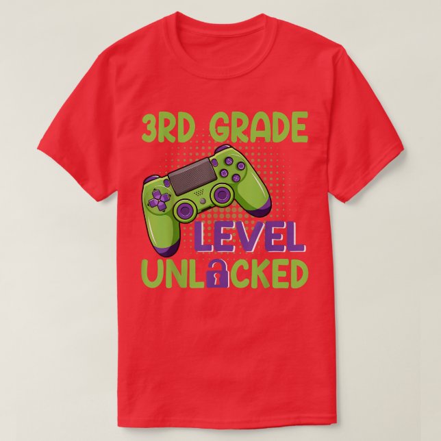 3rd Third Grade Level Unlocked Video Game Back to  T-Shirt (Design Front)