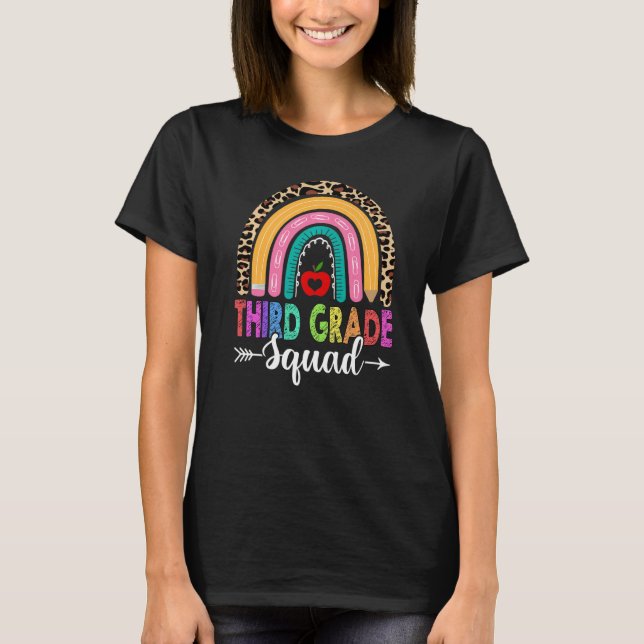 3rd Third Grade Squad Rainbow Leopard Teacher Back T-Shirt (Front)