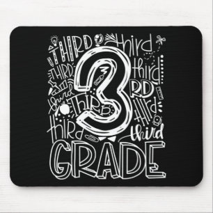 3rd Third Grade Typography Team Kids Teacher Back Mouse Mat