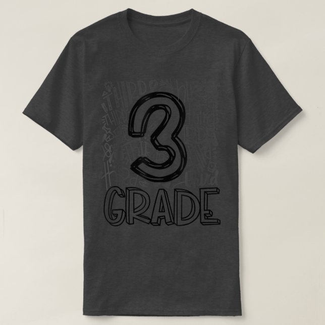 3rd Third Grade Typography Team Kids Teacher Back  T-Shirt (Design Front)