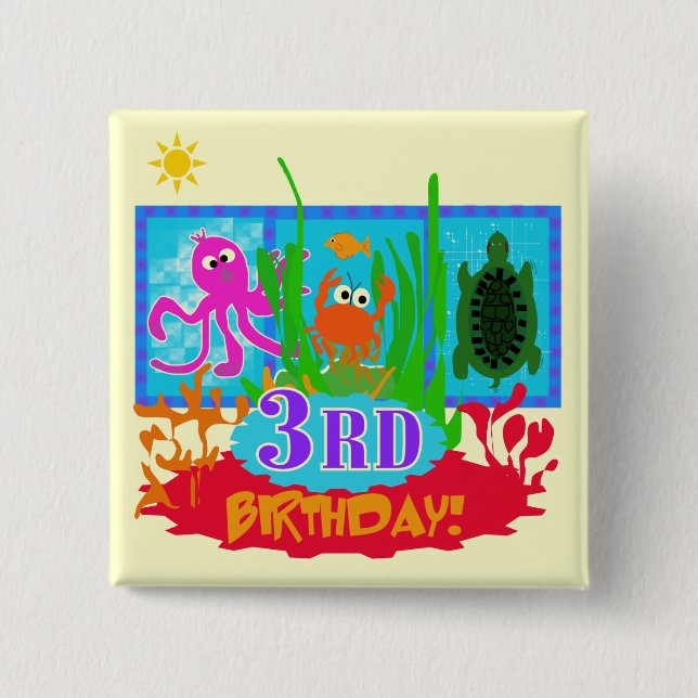 3rd Undersea Adventure Birthday Tshirts 15 Cm Square Badge (Front)