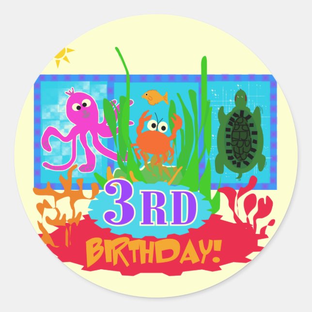 3rd Undersea Adventure Birthday Tshirts Classic Round Sticker (Front)