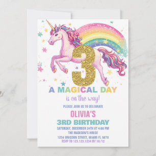 3rd Unicorn Birthday Invitations