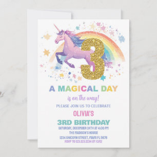 3rd Unicorn Birthday Invitations