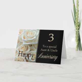 3rd Wedding Anniversary Aunt & Uncle  Pink roses Card