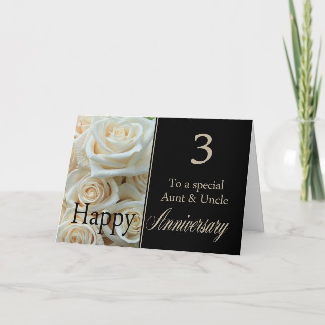 3rd Wedding Anniversary Aunt & Uncle  Pink roses Card (Front)