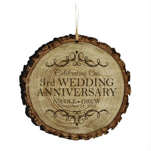 3rd Wedding Anniversary Bark Hanging Ornament
