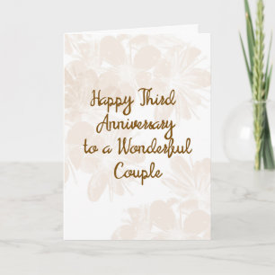 3rd Wedding Anniversary Card with Tan Flowers